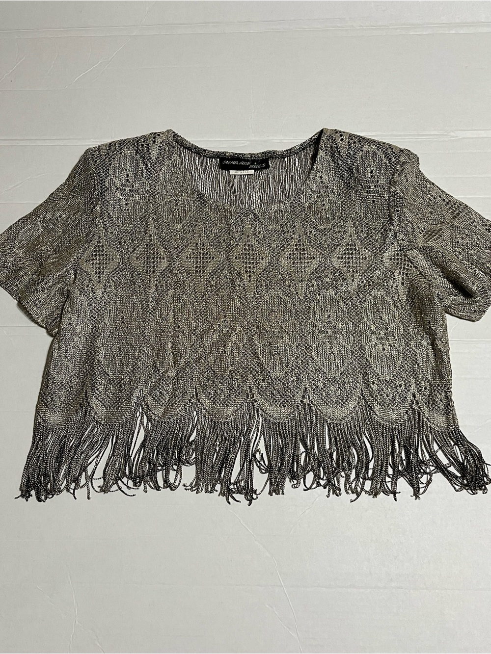 Metallic Fringe Knit Top - Gold and Black vintage